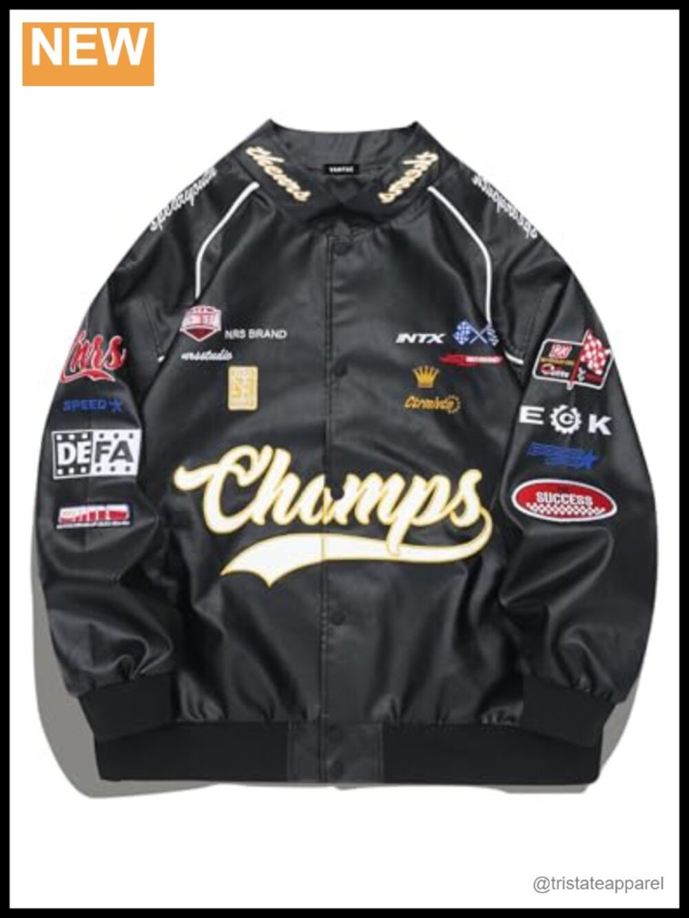 Faux Leather Motocross Jacket Oversized Varsity Bomber Racing Streetwear Coat